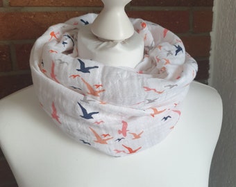 Muslin Loop Loop Scarf Scarf Hose Scarf Reversible Scarf Summer Scarf Grey white apricot Birds