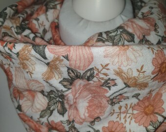 Muslin loop loop scarf scarf tube scarf reversible scarf summer scarf gray white orange flowers