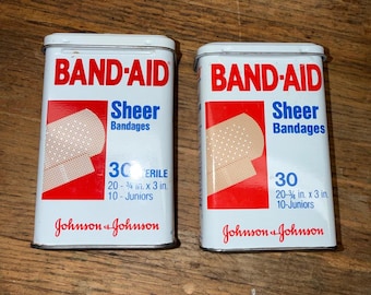 Vintage 1983 Johnson & Johnson Band-Aid Sheer Bandages Metalldosen, 2er-Set, leer