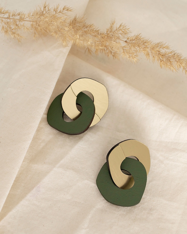 Double Circle Earrings Bright Colors Interlock Drops Contemporary Modern Design Organic Shapes Abstract Jewelry Gold And Color Artisan Trend