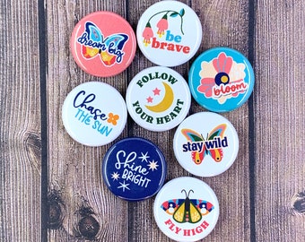 BOHO INSPIRATION BUTTONS ensemble de 8 | flair pin aimants enseignant cadeau bas rembourrage peluche positivité gentillesse bonnes vibrations