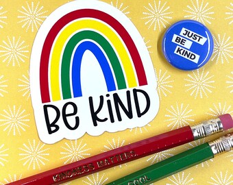 BE KIND RAINBOW vinyl sticker | decal waterproof matte water bottle laptop phone notebook planner teen tween kindness positivity colorful