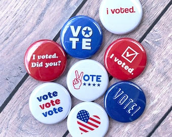 VOTING/ELECTION BUTTONS set of 8 | vote flair pin badge magnet president elect i voted voter registration