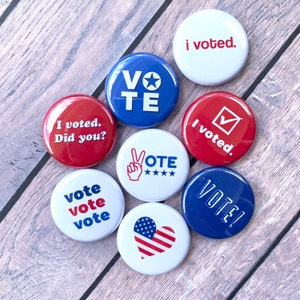 BOUTONS DE VOTE/ÉLECTION ensemble de 8 Vote Flair Pin Badge Aimant Président élu J'ai voté pour l'inscription des électeurs image 1