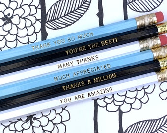 THANK YOU PENCILS set of 6 | quotes gift stationery desk teacher coach realtor thanks appreciation