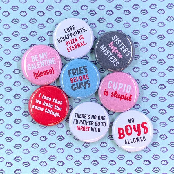 GALENTINE'S DAY flair buttons set of 8 / pin badge magnets crafting planner scrapbooking valentine's day