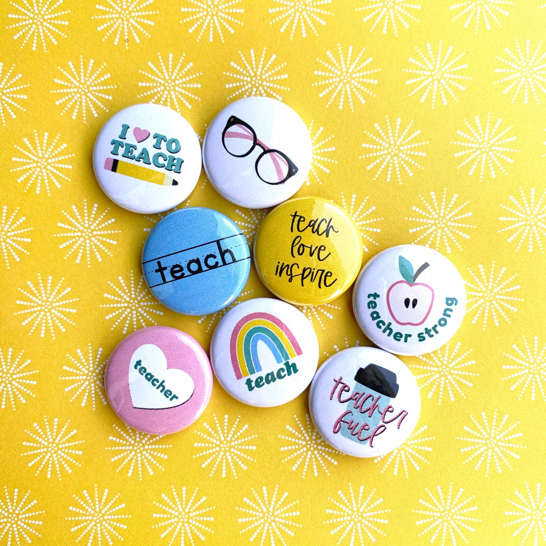 Teacher Button Pin Pack Happy Teacher Happy Students Peace Love Teach Good  Vibes Only Button Pin for Denim Jackets, Backpacks 