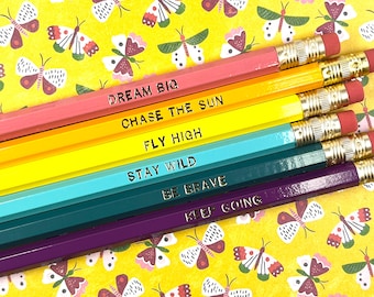 DREAM BIG PENCILS set of 6 | gift stationery desk stocking stuffer party favor teacher positivity teen tween kids good vibes