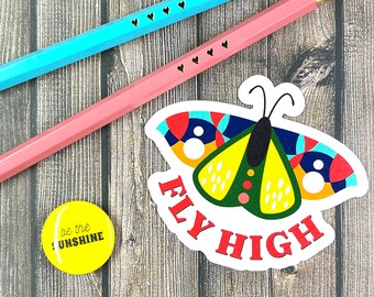 FLY HIGH vinyl sticker | decal waterproof matte water bottle laptop phone notebook planner tween teen boho positivity aesthetic