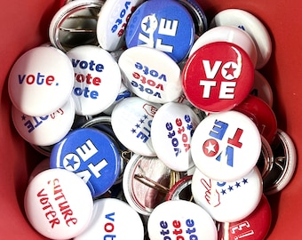 VOTING BUTTON mix | bulk quantity pin badge flair 1 inch giveaway u.s. election vote voter primary candidate GOTV get out the vote