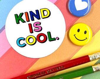 KIND IS COOL vinyl sticker | decal waterproof matte water bottle laptop phone notebook planner teen tween kindness positivity colorful