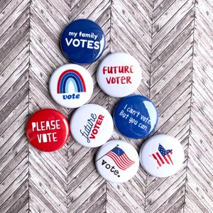 KIDS VOTING BUTTONS set of 8 vote flair pins badge magnet president elect i voted voter registration kid future voter election 2020 image 1