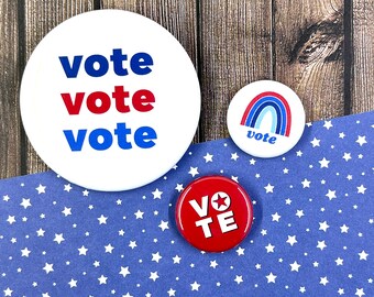 TRIPLE VOTE 2.25-inch pin | large button badge gift election voting campaign candidate primary poll gotv civic engagement community canvass