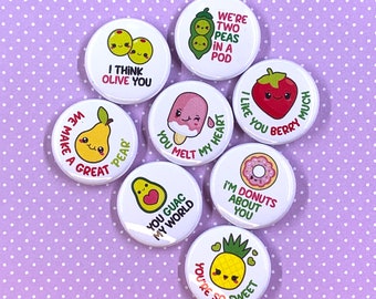 KAWAII CUTE VALENTINE flair buttons set of 8 | pin badge kids friends classroom valentines valentine's day