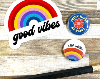 GOOD VIBES RAINBOW vinyl sticker | decal waterproof matte water bottle laptop phone notebook planner teen tween kindness positivity rainbow