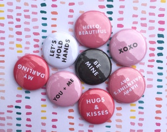 VALENTINE'S DAY PHRASES flair buttons set of 8 | pin badge crafting planner scrapbooking valentine's day set of 8