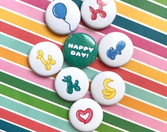 BALLOON ANIMAL flair buttons set of 8 | pin badge birthday kids party favors celebration cute