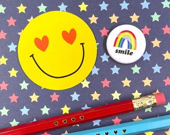 HEART EYES SMILEY vinyl sticker | decal waterproof matte water bottle laptop phone notebook planner tween teen emoji cute gift