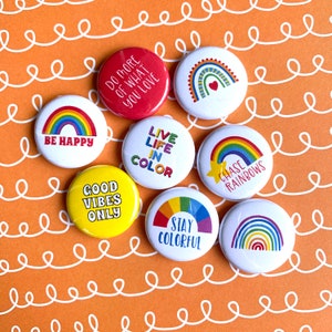 COLORFUL LIFE BUTTONS set of 8 | flair pin badge magnet color rainbow happy kid tween good vibes art teacher