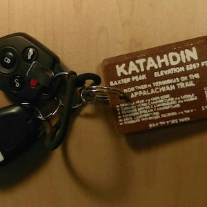Katahdin mini-trailsign key chain, print on hardwood