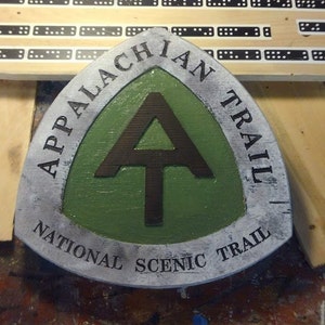 Appalachian Trail carved wood badge marker