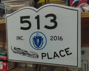 Massachusetts Town Sign Style Address Sign - customizable