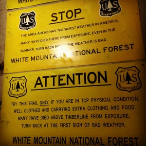 Mt Washington White Mountains Warning Sign Worst Weather in America image 5