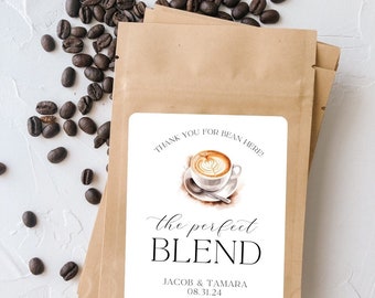 Set of 25, The Perfect Blend Coffee Favor Bags, Edible Favor Ideas, Unique Wedding Favors, Wedding Coffee Favors