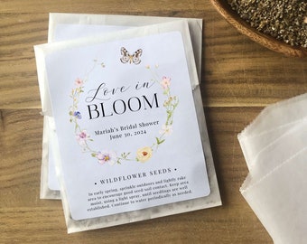 Custom Seed Packets, Spring Bridal Shower Favor, Personalized Wildflower Seed Packet, Set of 12, Love In Bloom, EcoFriendly Favour Idea