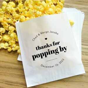Wedding Popcorn Bags, Popcorn Buffet Bags, Thanks for Popping by, Candy Buffet, Popcorn Bar, Wedding Favors, Custom Popcorn Bags, Pack of 25