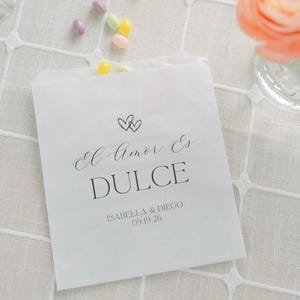 25 El Amor Es Dulce Treat Bag, Spanish Wedding Favor, Love is Sweet, Custom Treat Bag for Candy, Churro Bag, Destination Wedding Favor