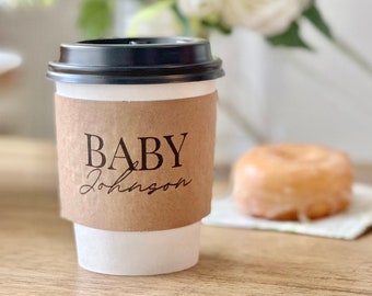 Personalized Kraft Coffee Cup Sleeves, Baby Shower Decor, A Baby is Brewing Coffee Theme