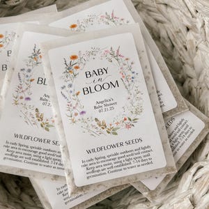 Personalized Baby Shower Wildflower Seed Packet Favors - 'Baby in Bloom' SEEDS INCLUDED image 1