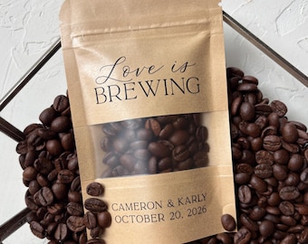Coffee Wedding Favors, Love is Brewing, Personalized Tea Wedding Favor, Coffee Pouches (3.5 x 5.5 inches)