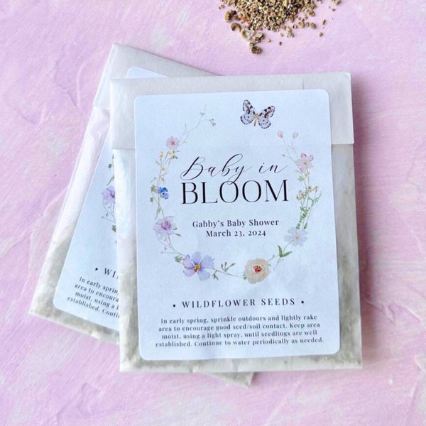 Spring Baby Shower Favor, Baby in Bloom, Seed Packet set of 12, Personalized Seed Packet, Garden Baby Shower, EcoFriendly Favor Idea