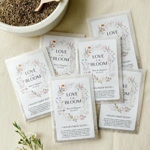 DIY Seed packet favor, Love in Bloom, Custom Seed Package, Summer Wedding Favor, Bridal Shower, Empty Seed Envelope, 12 pack