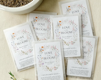 12 Love in Bloom Seed Packet, Favor Packaging, Personalized Flower Packets, Labels for seed packets, Wildflower seed packs (12 Pack)