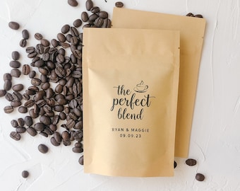 The Perfect Blend, Coffee Theme Wedding Favor, Personalized Coffee Bag, Resealable Pouch, Coffee Bean Favors