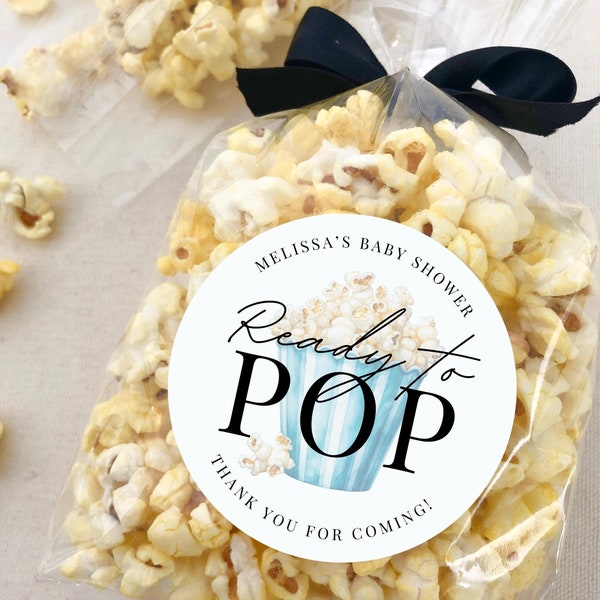 Ready To Pop Stickers | Popcorn Labels For Baby Shower | Baby Shower Tags | Popcorn Baby Shower Favors | Baby Shower Favours | Blue