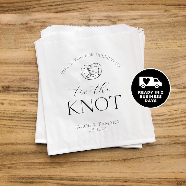 Tie the Knot Personalized Soft Pretzel Bags, Pretzel Wall, Pretzel Wedding Favors,