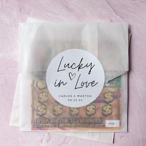 Wedding Favor Bags for Lottery | Lucky In Love | Wedding Lotto Ticket Favors | Lottery Ticket Wedding Favor Stickers | Scratch Ticket Favor