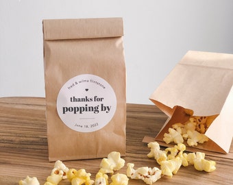 Popcorn Bags for Wedding Favors, Thanks for Popping By , Bags and Stickers