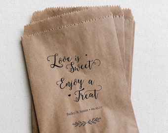 25 pack, Personalized Kraft Wedding Favor Bags: Love is Sweet Treat Bags