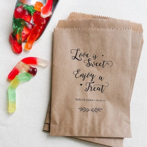 Personalized Candy Bags Love is Sweet, enjoy a treat Kraft Wedding Candy Bags Candy Bags for Candy Buffet image 3