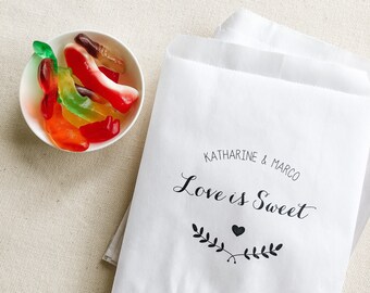 Love is Sweet Paper Bags - Wedding Favour Paper Bags - Kraft Candy Bar Bags
