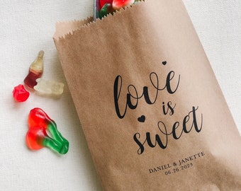 Love Is Sweet | Paper Treat Bags | Rehearsal Dinner | Bridal Shower Candy Bags | Wedding Favor Bags | Cookie Bags | Candy Bags