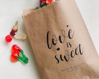 25 pack, Love is Sweet, Personalized Wedding Favor Bags, Sweets table Candy Bags