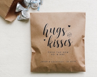 25 Pack, Wedding Favor Bags for Chocolate, Candy bags for weddings, Hugs and Kisses Candy bags, Set of 25