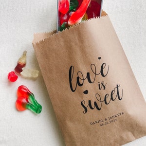 Love Is Sweet | Paper Treat Bags | Rehearsal Dinner | Bridal Shower Candy Bags | Wedding Favor Bags | Cookie Bags | Candy Bags - SET OF 25