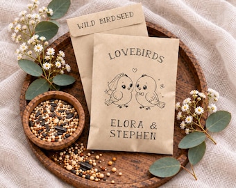Birdseed Wedding Favors, Eco friendly Favors, Lovebirds Seed Packets, Bird Seed Envelopes, Bridal Shower Favors, Personalized Seed Pack